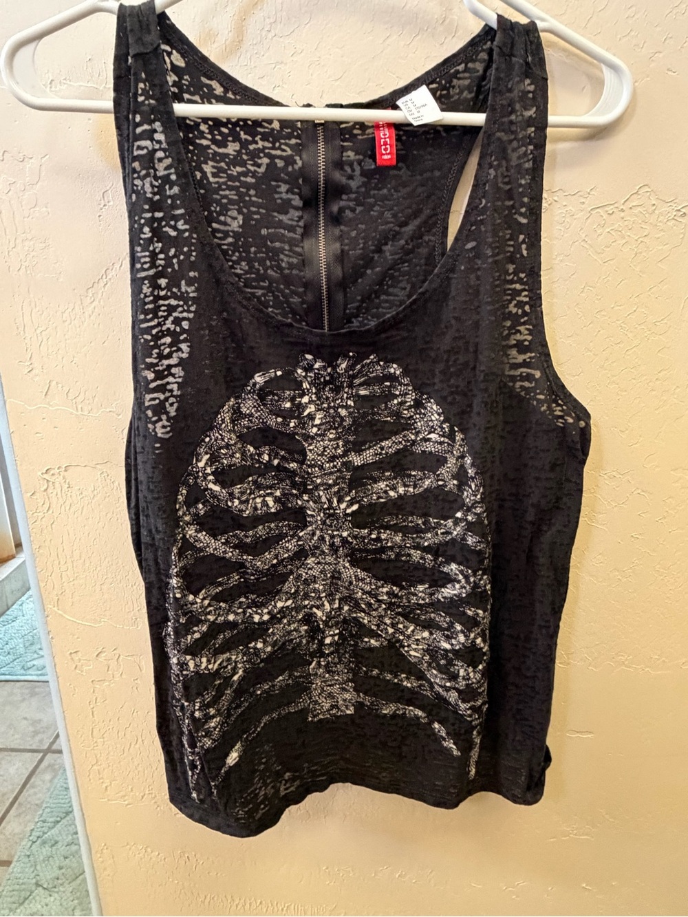 H&M Black Burnout Skeleton Ribcage Tank Top Size Medium